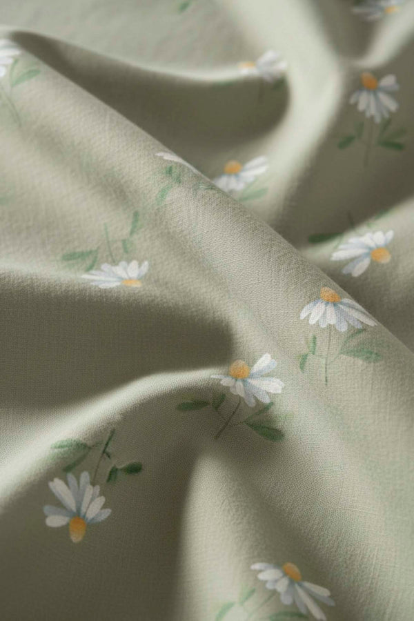 Yeşil Papatya Çift Kişilik Naturel İpeksi Nevresim Takımı