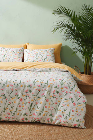 Botanical Çift Kişilik Naturel İpeksi Outlet Nevresim Takımı