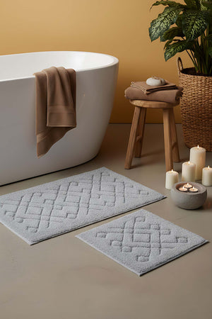 Geometrik Desenli Pamuklu 2’li Banyo & Klozet Paspas Takımı
