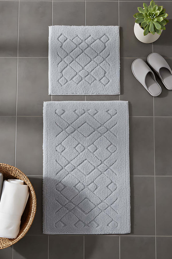 Geometrik Desenli Pamuklu 2’li Banyo & Klozet Paspas Takımı