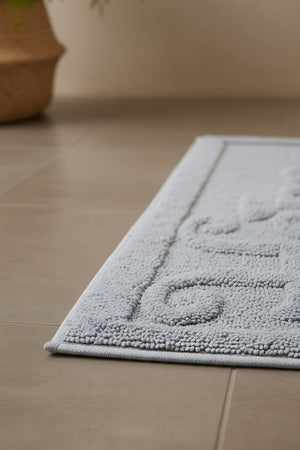 Açık Gri Home Kabartmalı Pamuklu 2’li Banyo & Klozet Paspas Takımı
