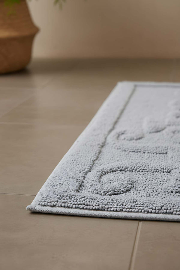 Açık Gri Home Kabartmalı Pamuklu 2’li Banyo & Klozet Paspas Takımı
