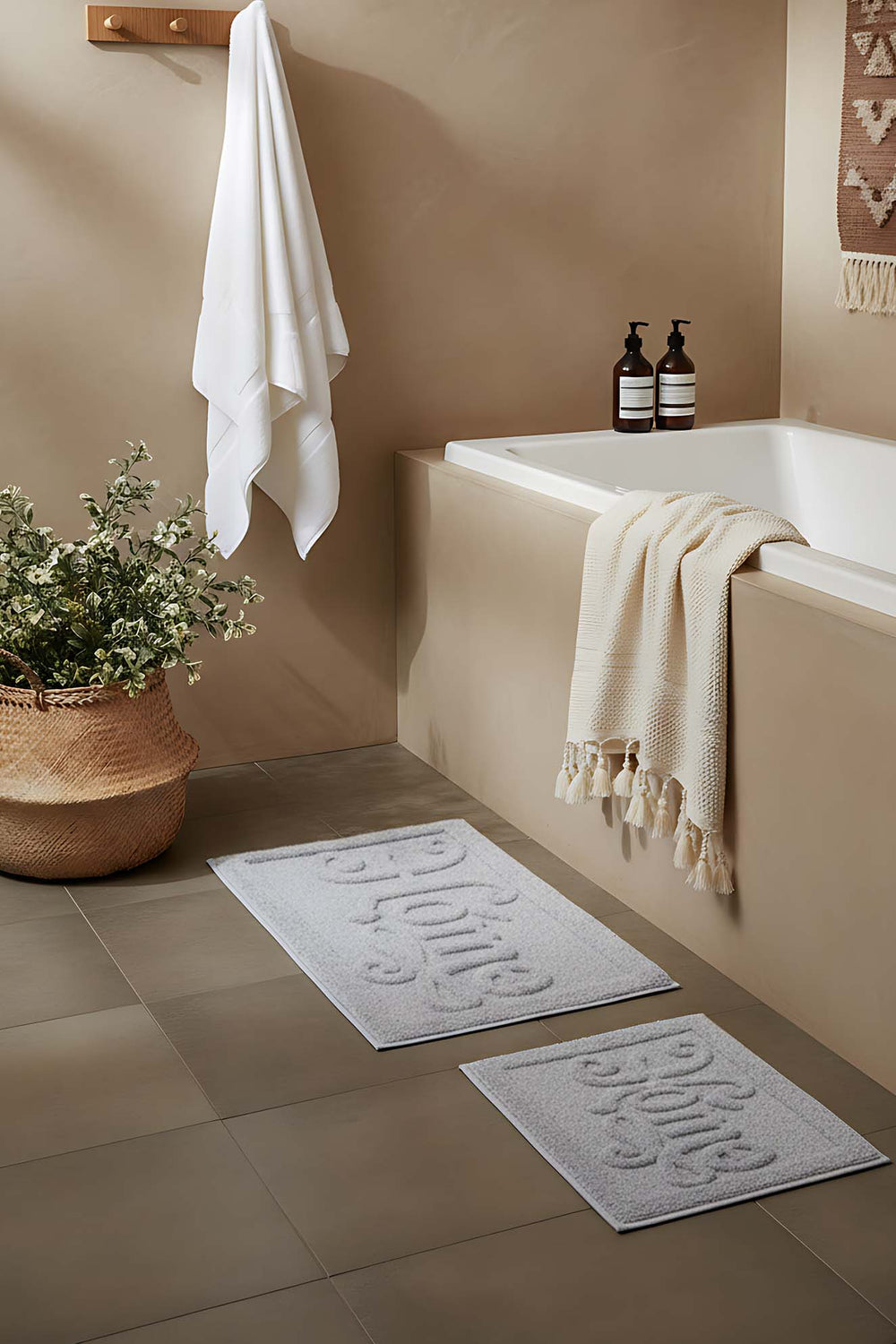 Açık Gri Home Kabartmalı Pamuklu 2’li Banyo & Klozet Paspas Takımı