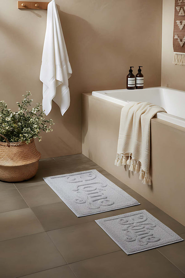 Açık Gri Home Kabartmalı Pamuklu 2’li Banyo & Klozet Paspas Takımı