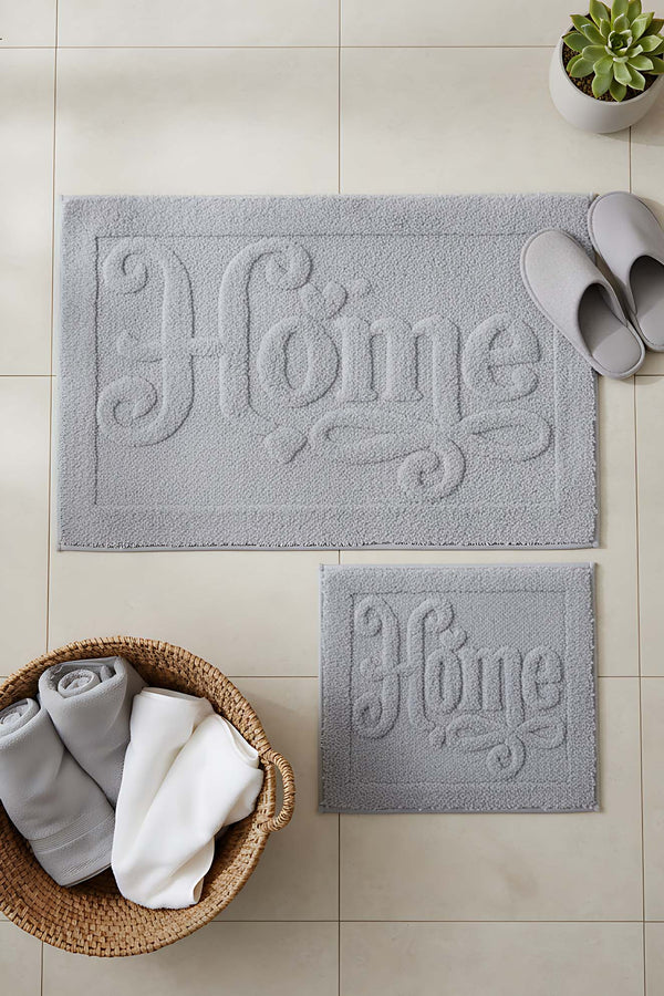 Açık Gri Home Kabartmalı Pamuklu 2’li Banyo & Klozet Paspas Takımı