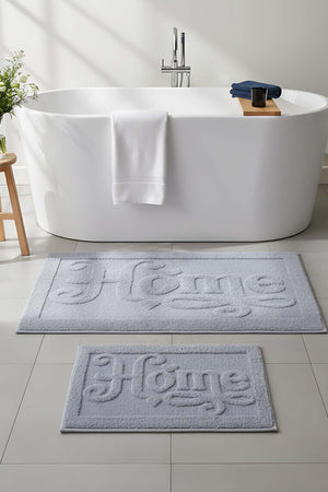 Açık Gri Home Kabartmalı Pamuklu 2’li Banyo & Klozet Paspas Takımı