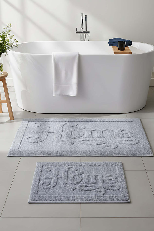 Açık Gri Home Kabartmalı Pamuklu 2’li Banyo & Klozet Paspas Takımı