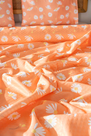 Turuncu Papatya Outlet Çift Kişilik Baskılı Pike 200 x 220 cm