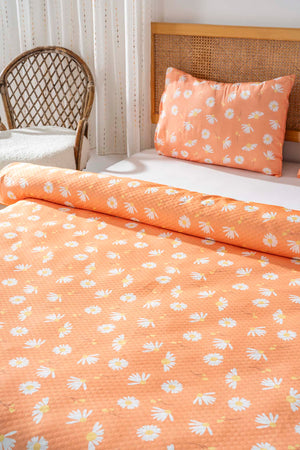 Turuncu Papatya Outlet Çift Kişilik Baskılı Pike 200 x 220 cm