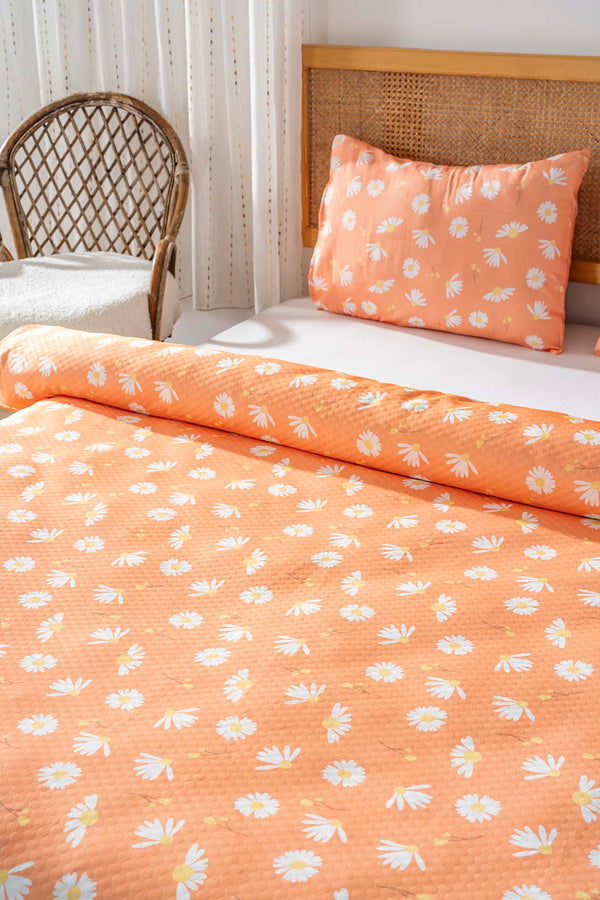 Turuncu Papatya Outlet Çift Kişilik Baskılı Pike 200 x 220 cm