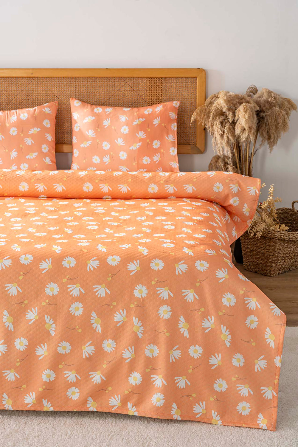 Turuncu Papatya Çift Kişilik Baskılı Pike 200 x 220 cm