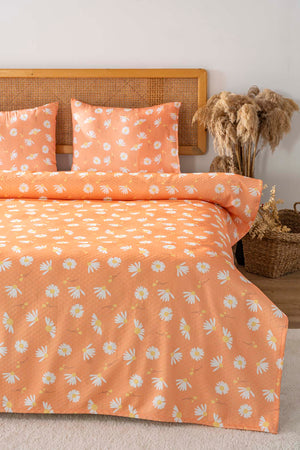 Turuncu Papatya Outlet Çift Kişilik Baskılı Pike 200 x 220 cm