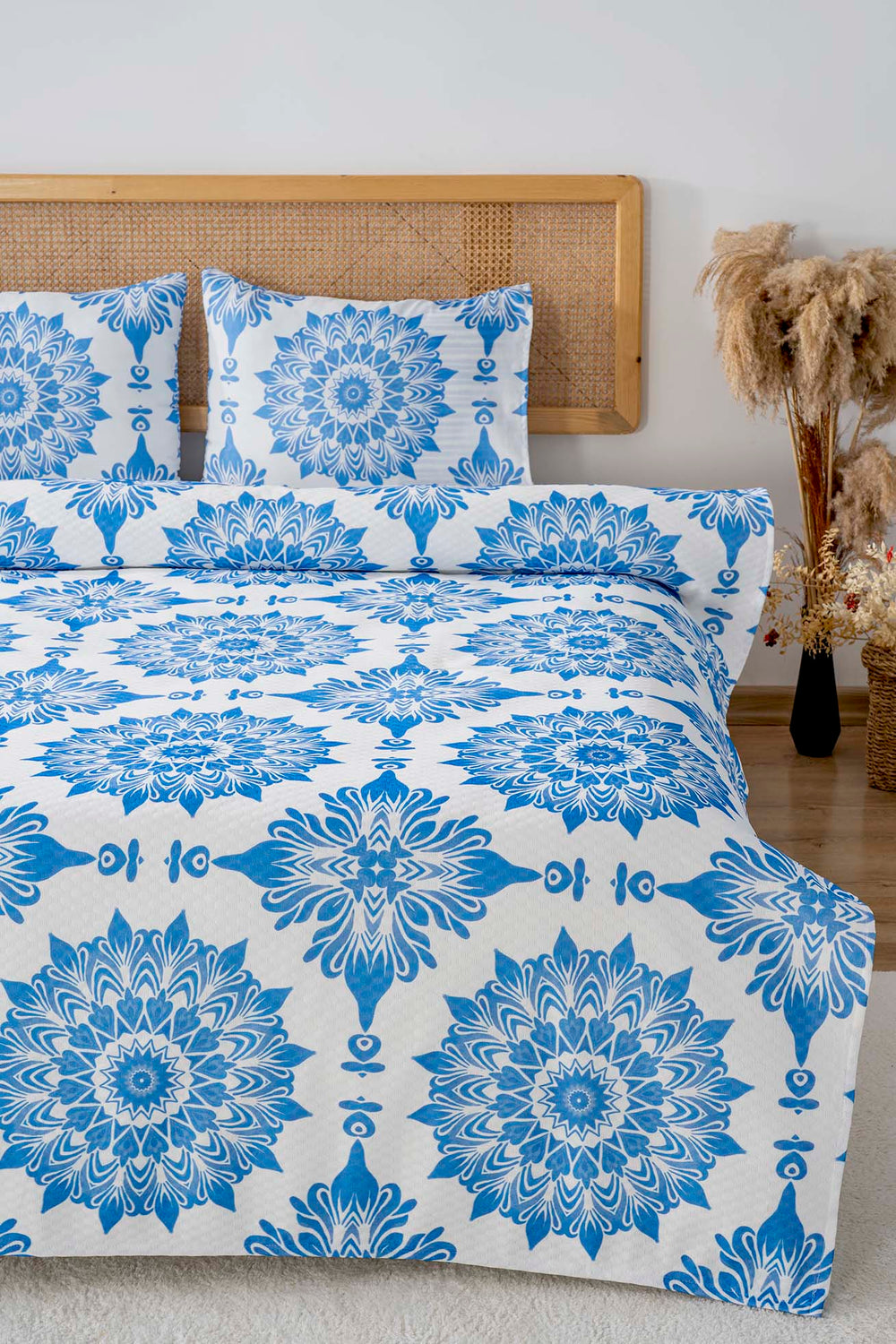 Alaçatı Mavi Çift Kişilik Baskılı Pike 200 x 220 cm