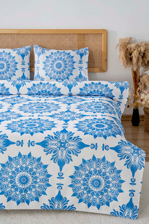 Alaçatı Mavi Çift Kişilik Baskılı Pike 200 x 220 cm