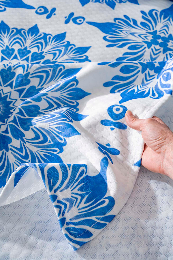 Alaçatı Mavi Çift Kişilik Baskılı Pike 200 x 220 cm