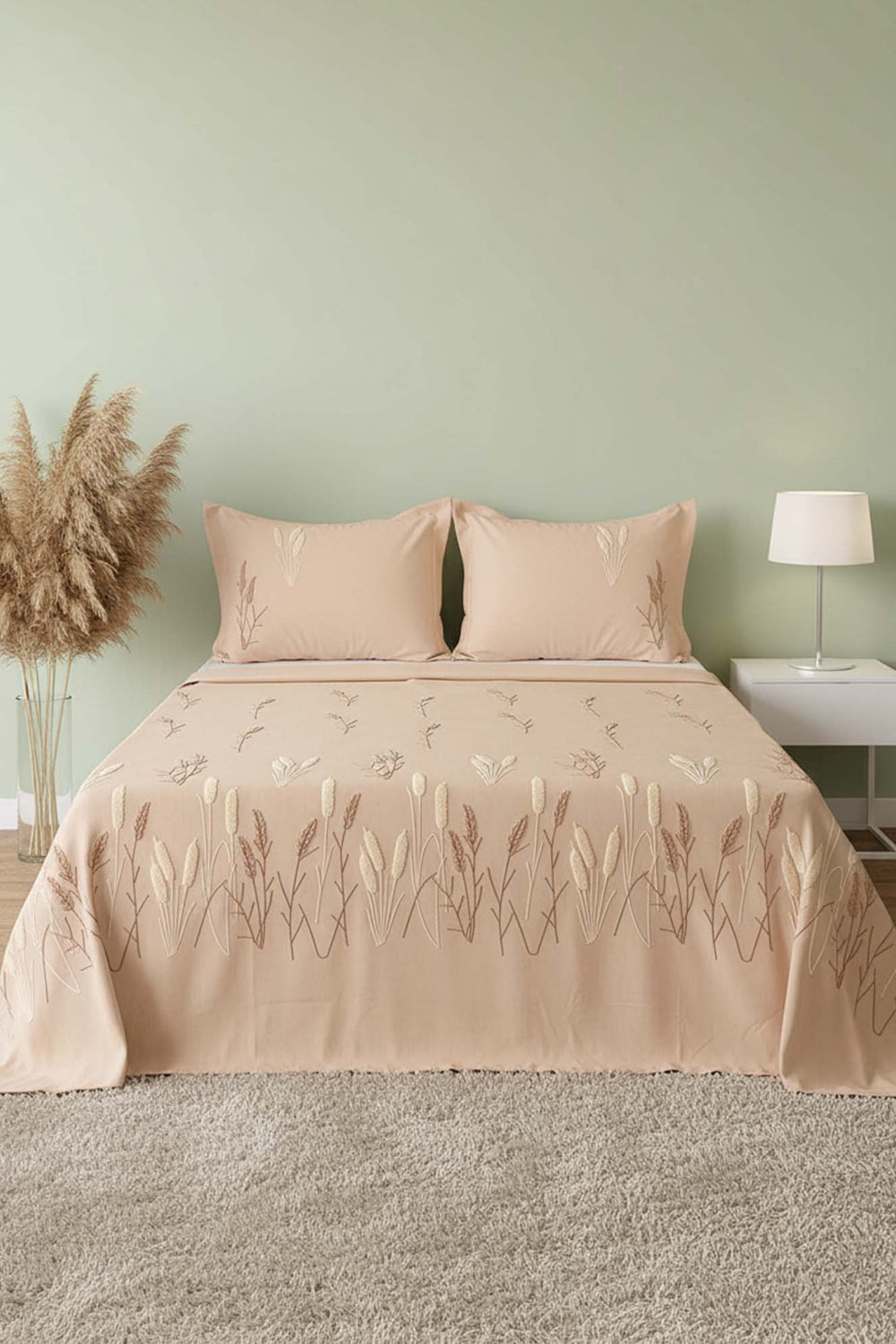 Cappy Willow Breeze Desen Çift Kişilik Nakışlı Yatak Örtüsü Seti