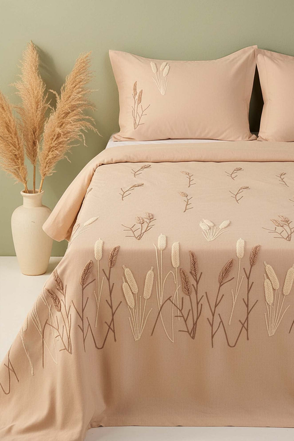 Cappy Willow Breeze Desen Çift Kişilik Nakışlı Yatak Örtüsü Seti