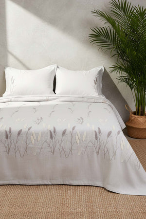 Açık Gri Willow Breeze Desen Çift Kişilik Yatak Örtüsü Takımı 3 Parça Uyku & Çeyiz Seti