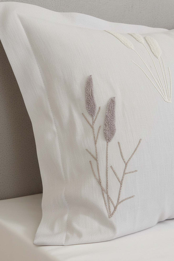 Açık Gri Willow Breeze Desen Çift Kişilik Yatak Örtüsü Takımı 3 Parça Uyku & Çeyiz Seti