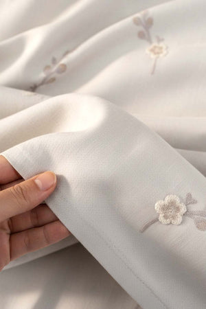 Açık Gri Seren Desen Çift Kişilik Nakışlı Yatak Örtüsü Seti