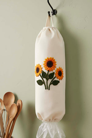 Beyaz Ayçiçeği Desenli Poşetlik & Bez Poşet Düzenleyici