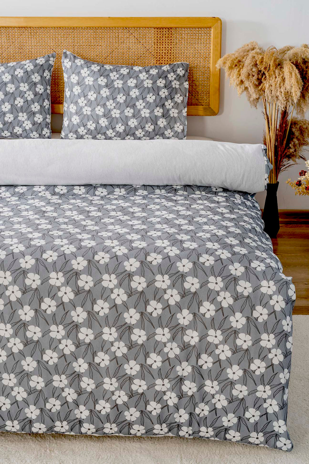 Henna Gri Outlet Çift Kişilik Nevresim Takımı Pamuklu