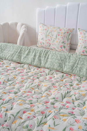 Botanical Çift Kişilik Çift Taraflı Papatyalı Kapitone Yorgan 200x215 cm